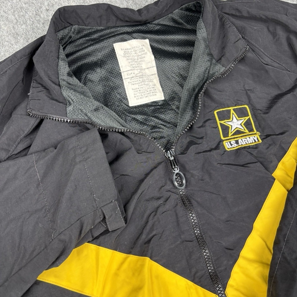 US Army Windbreaker Jacket XL APFU PT Black‎ Yellow Military Training Jacket Zip